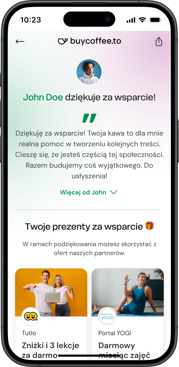 Podgląd widoku mobilnego z ofertą partnerską na buycoffee.to